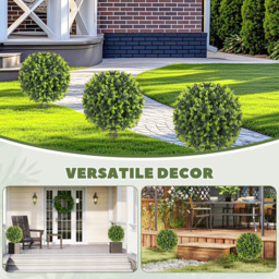 HOMCOM Set of 2 40 cm Artificial Boxwood Topiary Ball Bush with Integrated Ground Stake, Indoor Outdoor UV Resistant Faux Greenery, Faux Plants for Garden, Porch, Balcony - thumbnail 6