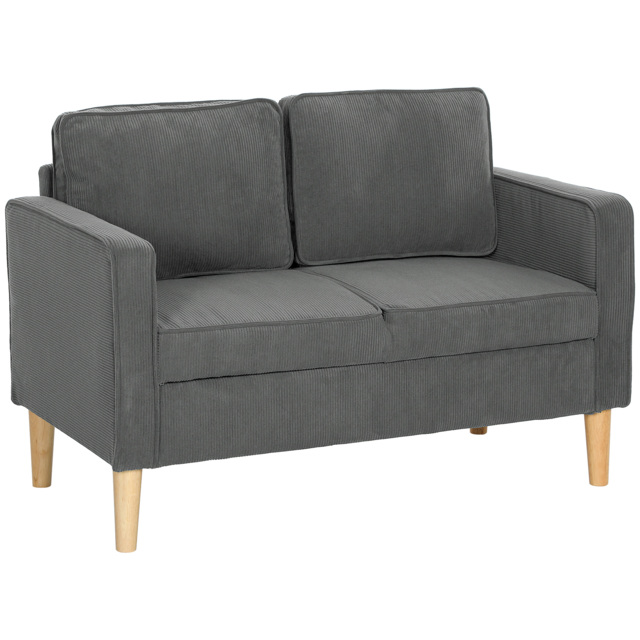 HOMCOM Small Two-Seater Corduroy Sofa - Grey - image 1