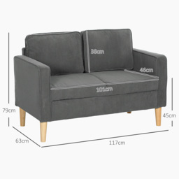 HOMCOM Small Two-Seater Corduroy Sofa - Grey - thumbnail 3