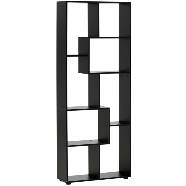 HOMCOM 8-Tier Bookshelf: Freestanding Melamine Display Unit, Anti-Tip Pads, Modern Black Grid Storage Stand - Aosom UK - image 1