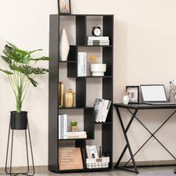 HOMCOM 8-Tier Bookshelf: Freestanding Melamine Display Unit, Anti-Tip Pads, Modern Black Grid Storage Stand - Aosom UK - thumbnail 2