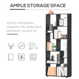 HOMCOM 8-Tier Bookshelf: Freestanding Melamine Display Unit, Anti-Tip Pads, Modern Black Grid Storage Stand - Aosom UK - thumbnail 4