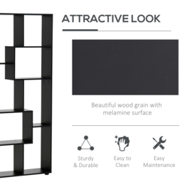 HOMCOM 8-Tier Bookshelf: Freestanding Melamine Display Unit, Anti-Tip Pads, Modern Black Grid Storage Stand - Aosom UK - thumbnail 5