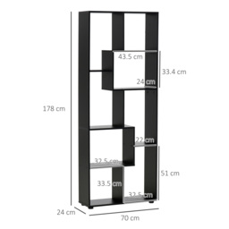 HOMCOM 8-Tier Bookshelf: Freestanding Melamine Display Unit, Anti-Tip Pads, Modern Black Grid Storage Stand - Aosom UK - thumbnail 3