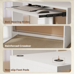 HOMCOM L-Shaped Corner Desk, Computer Desk with Keyboard Tray and Open Shelves, White Wood Effect - thumbnail 6