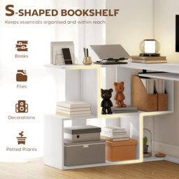 HOMCOM L-Shaped Corner Desk, Computer Desk with Keyboard Tray and Open Shelves, White Wood Effect - thumbnail 5