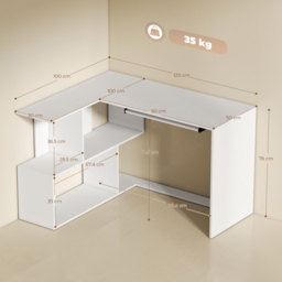 HOMCOM L-Shaped Corner Desk, Computer Desk with Keyboard Tray and Open Shelves, White Wood Effect - thumbnail 3