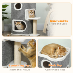 PawHut 75 cm Cat Tree, Cat Tower Condo for Indoor Cats with Scratching Post, Jumping Platform, Grey - thumbnail 5