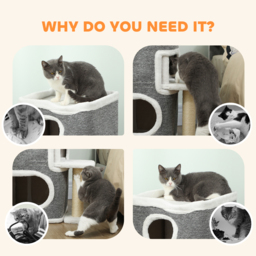 PawHut 75 cm Cat Tree, Cat Tower Condo for Indoor Cats with Scratching Post, Jumping Platform, Grey - thumbnail 7