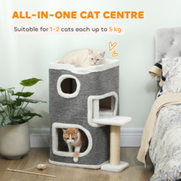 PawHut 75 cm Cat Tree, Cat Tower Condo for Indoor Cats with Scratching Post, Jumping Platform, Grey - thumbnail 4
