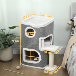 PawHut 75 cm Cat Tree, Cat Tower Condo for Indoor Cats with Scratching Post, Jumping Platform, Grey - thumbnail 3
