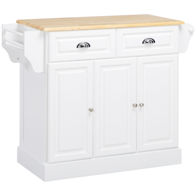 HOMCOM Kitchen Island with Storage Rolling Kitchen Serving Cart with Rubber Wood Top Towel Rack Storage Drawer Cabinet White - image 1