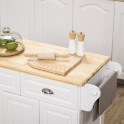 HOMCOM Kitchen Island with Storage Rolling Kitchen Serving Cart with Rubber Wood Top Towel Rack Storage Drawer Cabinet White - thumbnail 7
