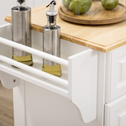 HOMCOM Kitchen Island with Storage Rolling Kitchen Serving Cart with Rubber Wood Top Towel Rack Storage Drawer Cabinet White - thumbnail 8