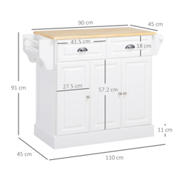 HOMCOM Kitchen Island with Storage Rolling Kitchen Serving Cart with Rubber Wood Top Towel Rack Storage Drawer Cabinet White - thumbnail 3