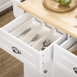 HOMCOM Kitchen Island with Storage Rolling Kitchen Serving Cart with Rubber Wood Top Towel Rack Storage Drawer Cabinet White - thumbnail 9