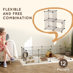 PawHut Modular Pet Enclosure: Secure & Spacious Metal Playpen for Furry Friends, Black, 106Lx73Wx36H cm - Aosom UK - thumbnail 4