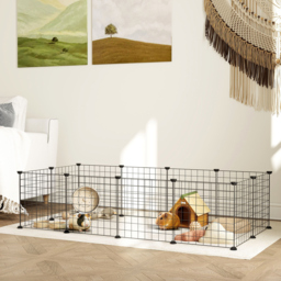 PawHut Modular Pet Enclosure: Secure & Spacious Metal Playpen for Furry Friends, Black, 106Lx73Wx36H cm - Aosom UK - thumbnail 2