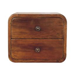Solid Mango Wood Floating Mini Bedside with 2 Smooth-Gliding Drawers, Handcrafted Desk with Stain-based Finish, 25L x 30W x 25H cm, Brown - Aosom UK - thumbnail 2