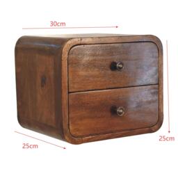 Solid Mango Wood Floating Mini Bedside with 2 Smooth-Gliding Drawers, Handcrafted Desk with Stain-based Finish, 25L x 30W x 25H cm, Brown - Aosom UK - thumbnail 3