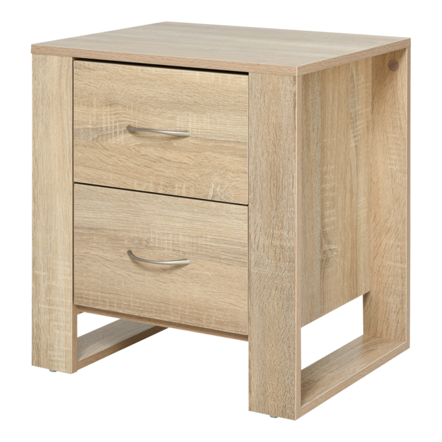 HOMCOM Bedside Cabinet with 2 Drawers: Modern Boxy Design, Elevated Base, Melamine Finish, Bedroom Storage, Oak Brown. - Aosom UK - image 1