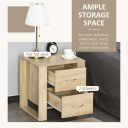 HOMCOM Bedside Cabinet with 2 Drawers: Modern Boxy Design, Elevated Base, Melamine Finish, Bedroom Storage, Oak Brown. - Aosom UK - thumbnail 4