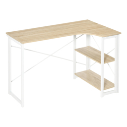 HOMCOM Folding L-Shaped Computer Desk, Oak Tone Corner Home Office Study Workstation with 2 Shelves - Aosom UK - thumbnail 1