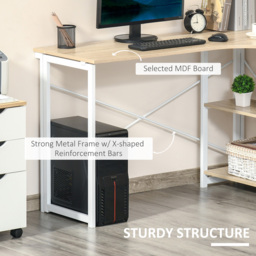 HOMCOM Folding L-Shaped Computer Desk, Oak Tone Corner Home Office Study Workstation with 2 Shelves - Aosom UK - thumbnail 7
