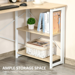 HOMCOM Folding L-Shaped Computer Desk, Oak Tone Corner Home Office Study Workstation with 2 Shelves - Aosom UK - thumbnail 6