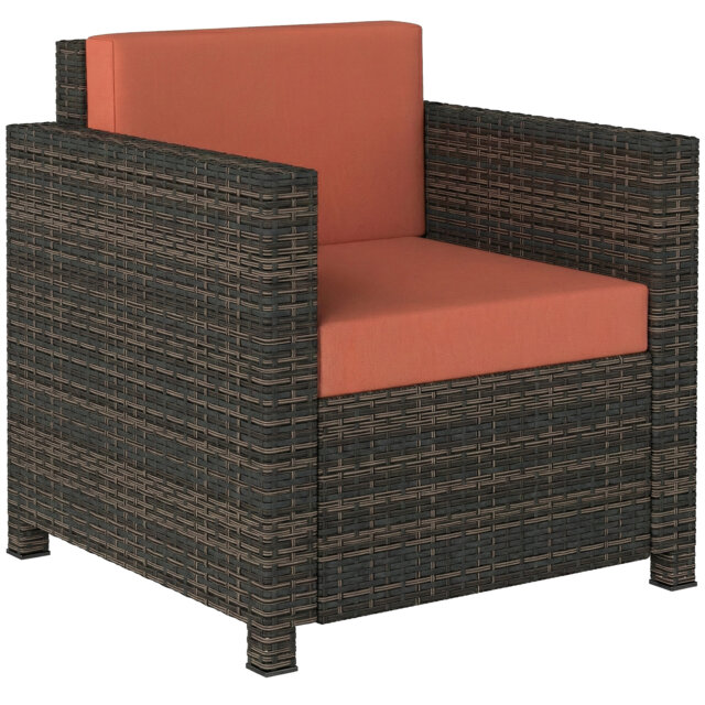 Outsunny PE Rattan Garden Armchair with Cushion - Mixed Brown/Orange - image 1