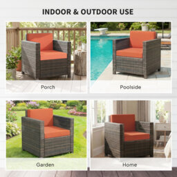 Outsunny PE Rattan Garden Armchair with Cushion - Mixed Brown/Orange - thumbnail 7