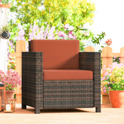 Outsunny PE Rattan Garden Armchair with Cushion - Mixed Brown/Orange - thumbnail 2