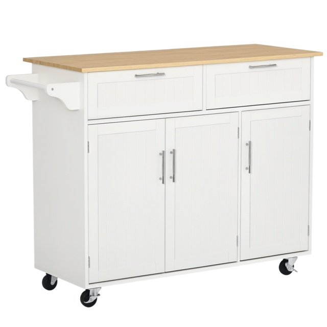 HOMCOM Kitchen Island Utility Cart, with 2 Storage Drawers & Cabinets for Dining Room, White - image 1