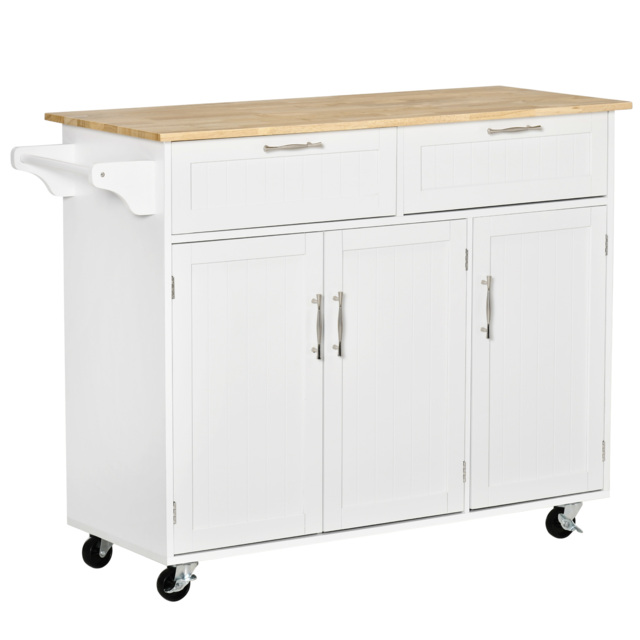 HOMCOM Kitchen Island Utility Cart, with 2 Storage Drawers & Cabinets for Dining Room, White - image 1
