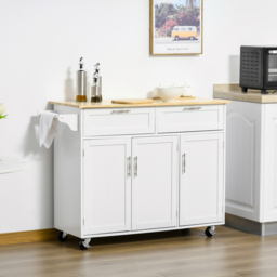 HOMCOM Kitchen Island Utility Cart, with 2 Storage Drawers & Cabinets for Dining Room, White - thumbnail 2