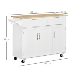 HOMCOM Kitchen Island Utility Cart, with 2 Storage Drawers & Cabinets for Dining Room, White - thumbnail 3