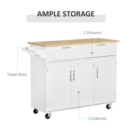 HOMCOM Kitchen Island Utility Cart, with 2 Storage Drawers & Cabinets for Dining Room, White - thumbnail 4