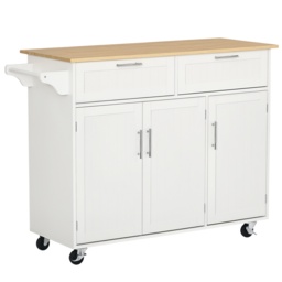 HOMCOM Kitchen Island Utility Cart, with 2 Storage Drawers & Cabinets for Dining Room, White - thumbnail 1