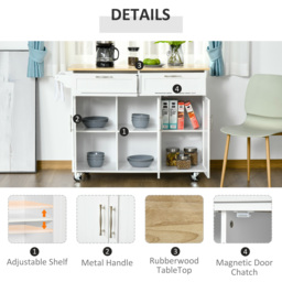 HOMCOM Kitchen Island Utility Cart, with 2 Storage Drawers & Cabinets for Dining Room, White - thumbnail 5