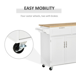 HOMCOM Kitchen Island Utility Cart, with 2 Storage Drawers & Cabinets for Dining Room, White - thumbnail 6