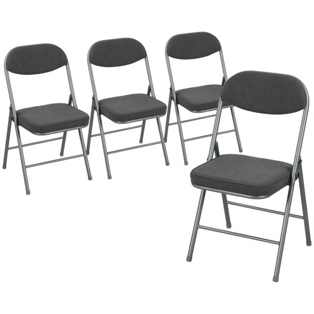 HOMCOM Set of Four Folding Corduroy Seat Chairs - Dark Grey - image 1