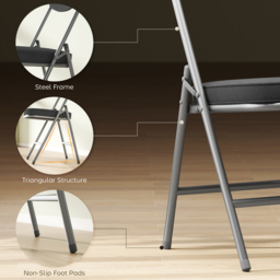 HOMCOM Set of Four Folding Corduroy Seat Chairs - Dark Grey - thumbnail 6