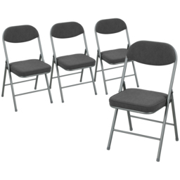 HOMCOM Set of Four Folding Corduroy Seat Chairs - Dark Grey - thumbnail 1