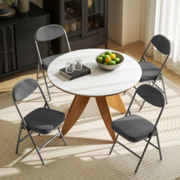 HOMCOM Set of Four Folding Corduroy Seat Chairs - Dark Grey - thumbnail 8