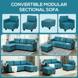 HOMCOM 'L' Shape Modular Sofa, with Storage - Light Blue - thumbnail 4