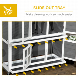 PawHut Wooden Rabbit Hutch with Wheels, Guinea Pig Cage, Small Animal House for Outdoor & Indoor with Slide-out Trays, 119 x 50.5 x 109cm, Grey - thumbnail 6