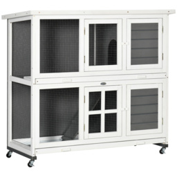 PawHut Wooden Rabbit Hutch with Wheels, Guinea Pig Cage, Small Animal House for Outdoor & Indoor with Slide-out Trays, 119 x 50.5 x 109cm, Grey - thumbnail 1