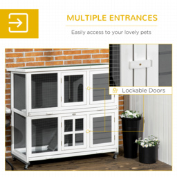 PawHut Wooden Rabbit Hutch with Wheels, Guinea Pig Cage, Small Animal House for Outdoor & Indoor with Slide-out Trays, 119 x 50.5 x 109cm, Grey - thumbnail 5