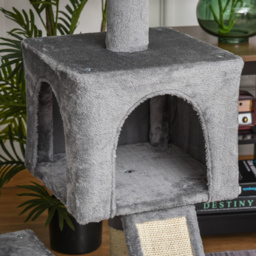 PawHut Cat tree Tower 111cm Climbing Kitten Activity Centre with Sisal Scratching Post Pad Perch Hanging Ball Hammock Condo Toy Grey - Aosom UK - thumbnail 8