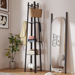 HOMCOM Industrial Coat Stand with 8 Hooks and 4 Shelves - Grey - thumbnail 9
